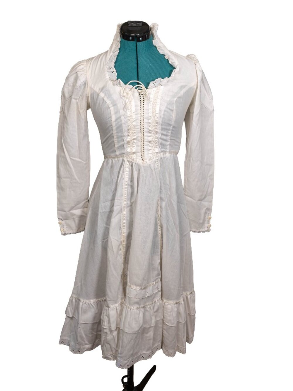 Vintage Gunne Sax Junior's Ivory High Collar Formal Dress - Size 7